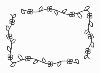 A frame on a black background, drawn in the style of doodles. Classic frame, a frame with a floral pattern. Minimalistic style.