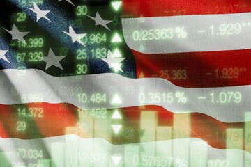 USA flag on with stock market graph, Forex trading and investment concept