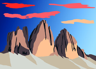 vector illustration Tre cime di Lavaredo with blue sky, Dolomites mountais, Italy - obrazy, fototapety, plakaty