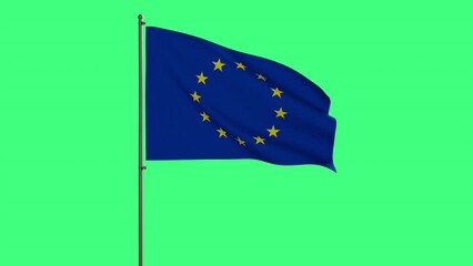 Green screen chromakey flag of EU (European Union) animation. EU flag waving on green screen