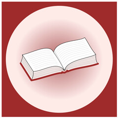 The open book symbol with red cover in red circle and square frame