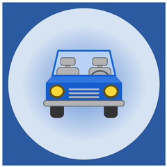 The blue car symbol from front view in blue circle and square frame