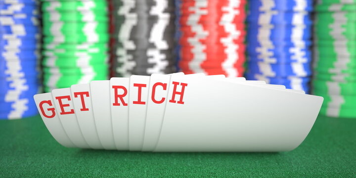 Get rich text on playing cards on the table, 3d rendering