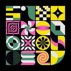 Brutalist Art Inspired Vector Pattern Graphics Made With Bold Abstract Geometric Shapes - 495515219