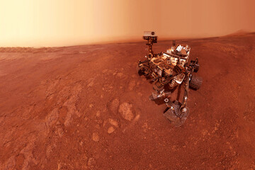 Mars rover on the surface of the planet. Elements of this image furnished by NASA