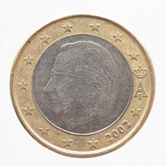 Belgium - circa 2002 : a 1 Euro coin of Belgium showing a portrait of King Albert II of Belgium