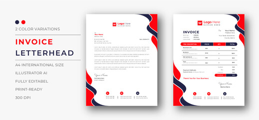 Professional invoice and letterhead design for corporate office. letterhead, invoice design illustration. Simple and creative modern corporate clean design..	