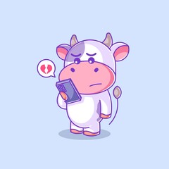 Cute cow is feeling heartbroken cartoon