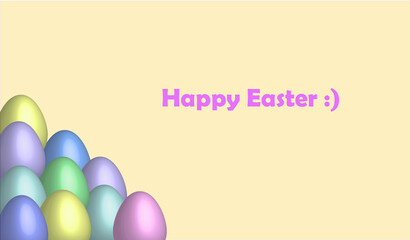 Wielkanocna kartka, kolorowe jajka 3D i napis Happy Easter. © Aga Bak