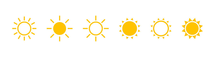 Sun icon set. Solar icon isolated elements. Stock vector design