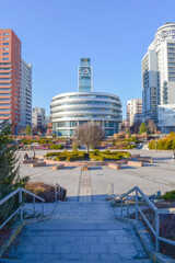 Clock building, architecture, street with park