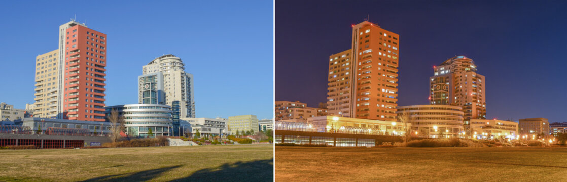 Building with clock, urban landscape