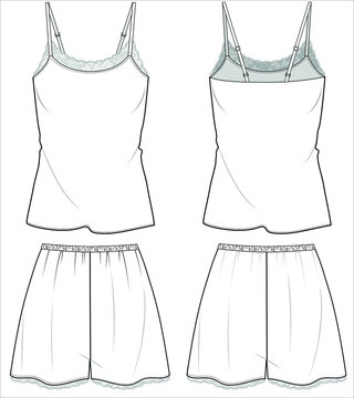 WOMEN CAMI AND KNICKER MATCHING NIGHTWEAR SET IN EDITABLE VECTOR FILE
