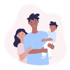 Fototapeta premium Happy family. Father, mother and son together. A mixed-sex couple with a child. Flat style vector illustration. Family portrait