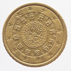 Portugal  - circa 2002  : a 50 cent coin of  Portugal  with a word marks from 1143