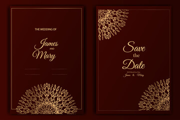 Mandala Wedding card design for the invitation | Vintage decorative Background | Wedding invitation cards with mandala texture background and gold style design vector