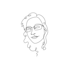 Female face single line drawing. Portrait of young beautiful girl line art.
