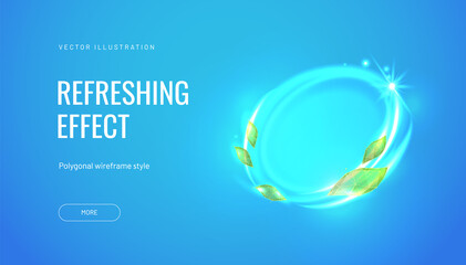 Light fresh effect on blue background. Element for fresheners, cleaners, giving menthol aroma. Air flow from mint leaves. Vector illustration - obrazy, fototapety, plakaty