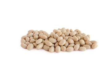 White haricot beans on a white background. Also known as navy beans or Boston beans. Legumes source...