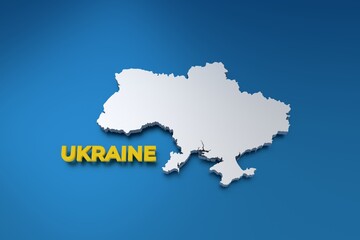 Stylich 3D map of Ukraine in shades of grey on bkue background