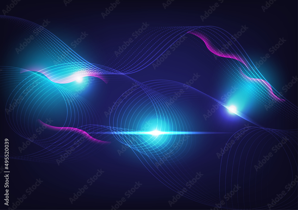 Aufkleber blue light futuristic abstract wave line, smooth pattern, communication digital data technology curv