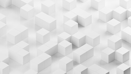 White cubes on a white surface. 3D rendering illustration.