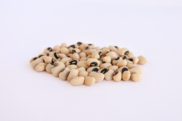 Black eye beans isolated on a white background. Source of protein and fibre. Legumes or pulses.