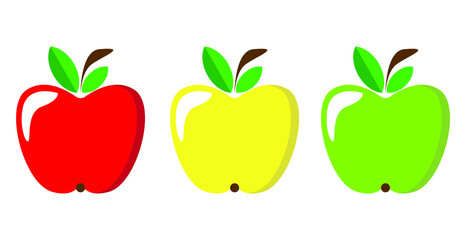 Apple cartoon set whole fruit isolated on white background. Vector illustration.