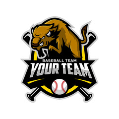 bison mascot for baseball team logo. school, college or league. Vector illustration.