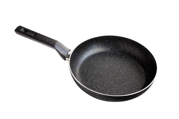 empty black frying pan isolated on white background