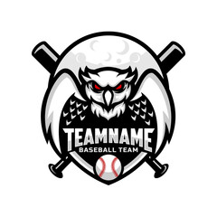 owl and moon mascot for baseball team logo. school, college or league. Vector illustration.