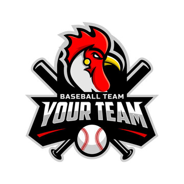 Roosters mascot for baseball team logo. Vector illustration.