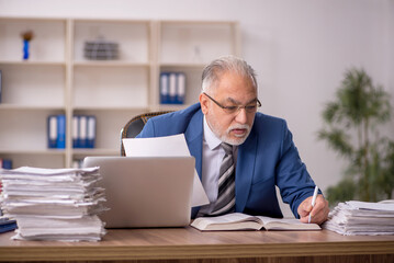 Old male employee working in the office