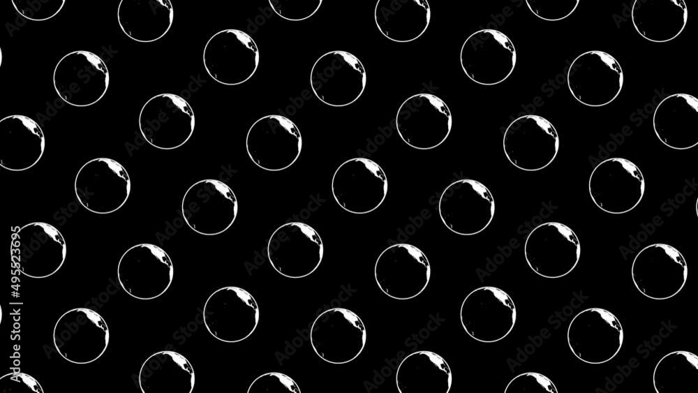 Aufkleber dynamic mosaic with white planet earth silhouettes on a black background. seamless loop pattern with