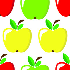 Apple cartoon whole fruit seamless pattern on white background. Vector illustration.