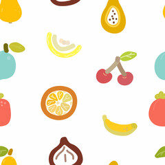 fruit cartoon vector seamless pattern