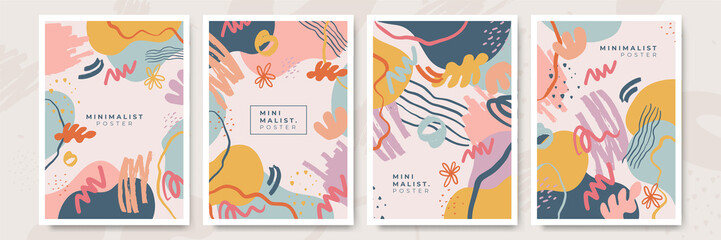 Social media stories and post creative Vector set. Background template with copy space for text and images design by abstract colored shapes, line arts, tropical leaves warm color of the earth tone