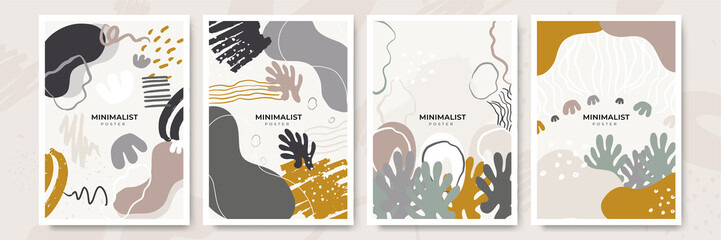 Social media stories and post creative Vector set. Background template with copy space for text and images design by abstract colored shapes, line arts, tropical leaves warm color of the earth tone