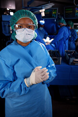 Fototapeta na wymiar Portrait of African American medical specialist wearing scrubs