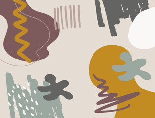 Minimalist abstract boho style hand drawn organic shape background. Creative minimalist hand painted abstract art background. Design for wall decoration, postcard, poster or brochure