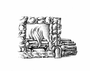 drawing of fireplace