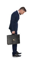 businessman stopping for a second and checking out