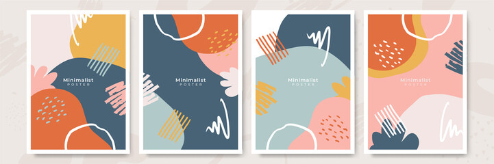 Social media stories and post creative Vector set. Background template with copy space for text and images design by abstract colored shapes, line arts, tropical leaves warm color of the earth tone