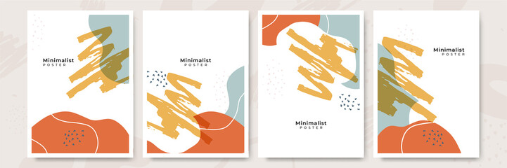 Set of modern colorful vector collages with hand drawn organic shapes and textures. Trendy contemporary design perfect for prints, flyers, banners, brochure, invitations, branding design, covers