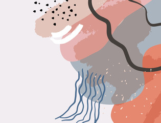 Minimalist abstract boho style hand drawn organic shape background. Creative minimalist hand painted abstract art background. Design for wall decoration, postcard, poster or brochure