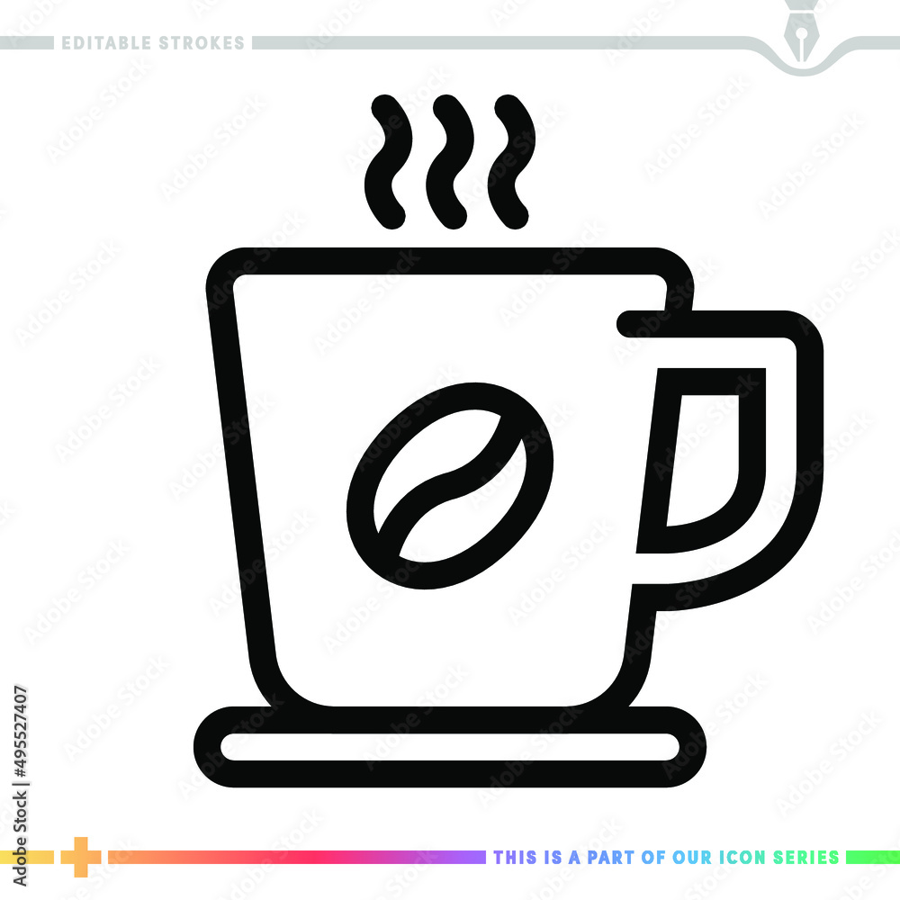 Poster line icon for coffee cup illustrations with editable strokes. this vector graphic has customizable s