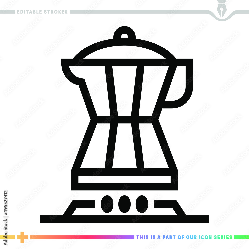 Poster line icon for moka pot illustrations with editable strokes. this vector graphic has customizable str
