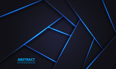Dark gray abstract background with blue neon luminous lines and highlights. Dark modern futuristic elegance luxury technology abstract background. Vector illustration