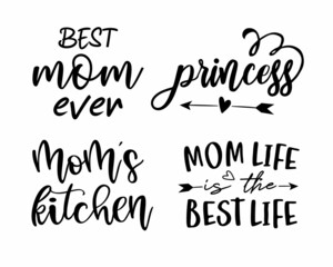 Set of Funny Mom Life quote lettering inscriptions with white background