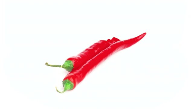 sliced red chili pepper isolated on white background